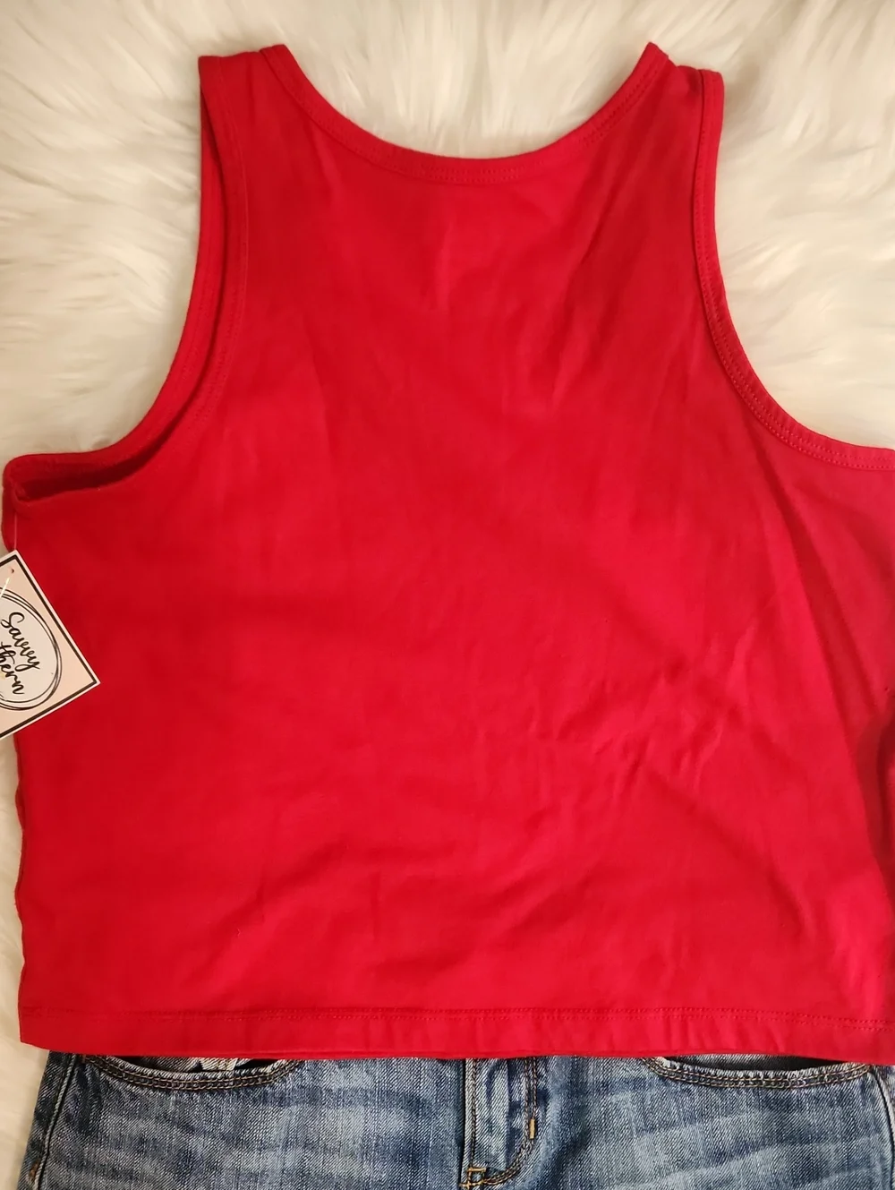 2 Pc Outfit: Distressed Denim Shorts - Kids Size 12 - Brand: Old Navy - Red Tank